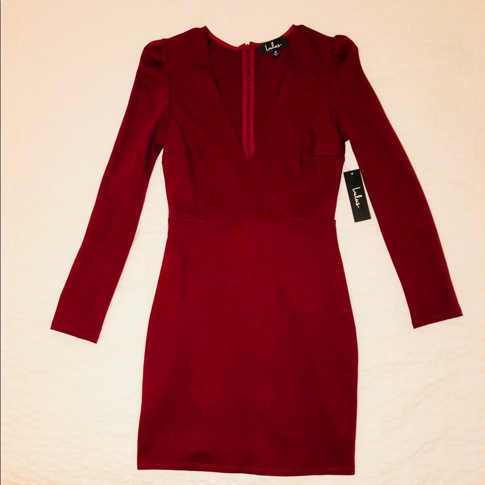 Lulus BURGUNDY LONG SLEEVE BODYCON DRESS